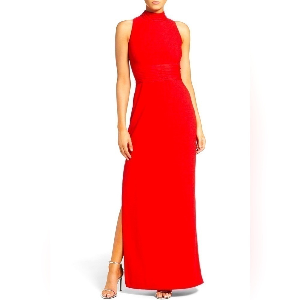 Aidan Mattox red lined dress chiffon high neck sleeveless gown Sz-2 NWT. Z18